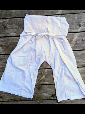 Thai Wrap/Resort White Cotton Wrap Pants One Size / Pantalon thaï pêcheur